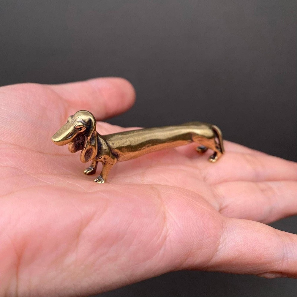 Brass Dachshund Miniature Figurine Wiener Dog Desk Decor Doxie Collectible Gift